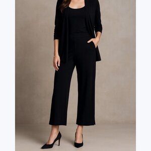 Sympli Women’s Black Cropped Pants Sz 4 Pull On Wide Leg Slit Hem Quiet Luxury